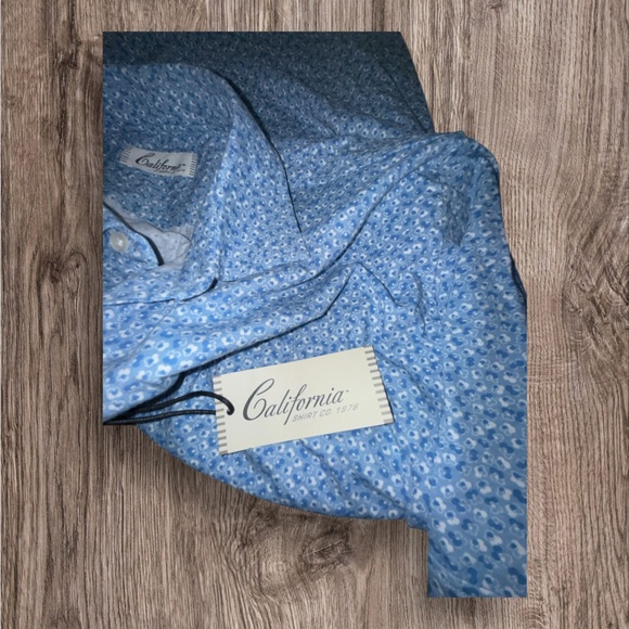 California Men’s XXL Blue Floral Button Down Shirt Short Sleeve NWT - Picture 5 of 5
